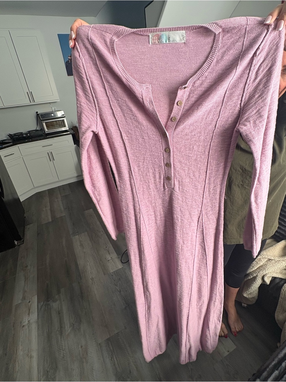 Free People Pink Long-Sleeve Mini Henley Dress